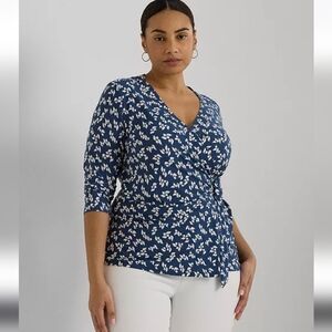 Lauren Ralph Lauren Blue and White Wrap Top